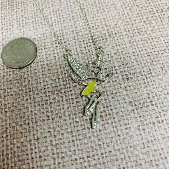 Disney Silver Yellow Enameled Tinkerbell Necklace - Picture 1 of 3